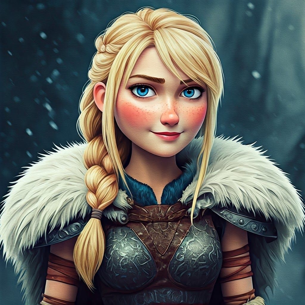 Viking Warrior Astrid Portrait in Gouache Style