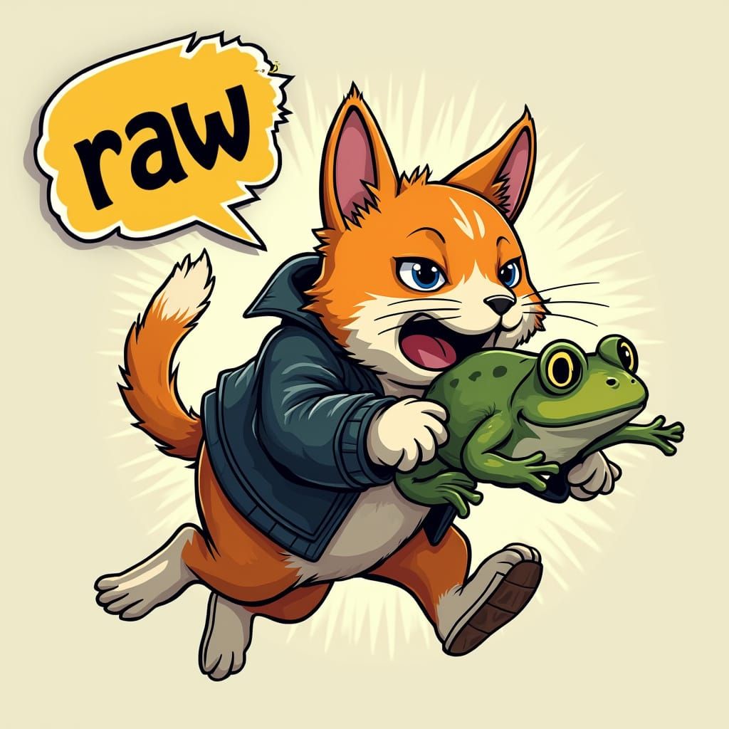 Flying Cat with Frog, Digital Comic Art