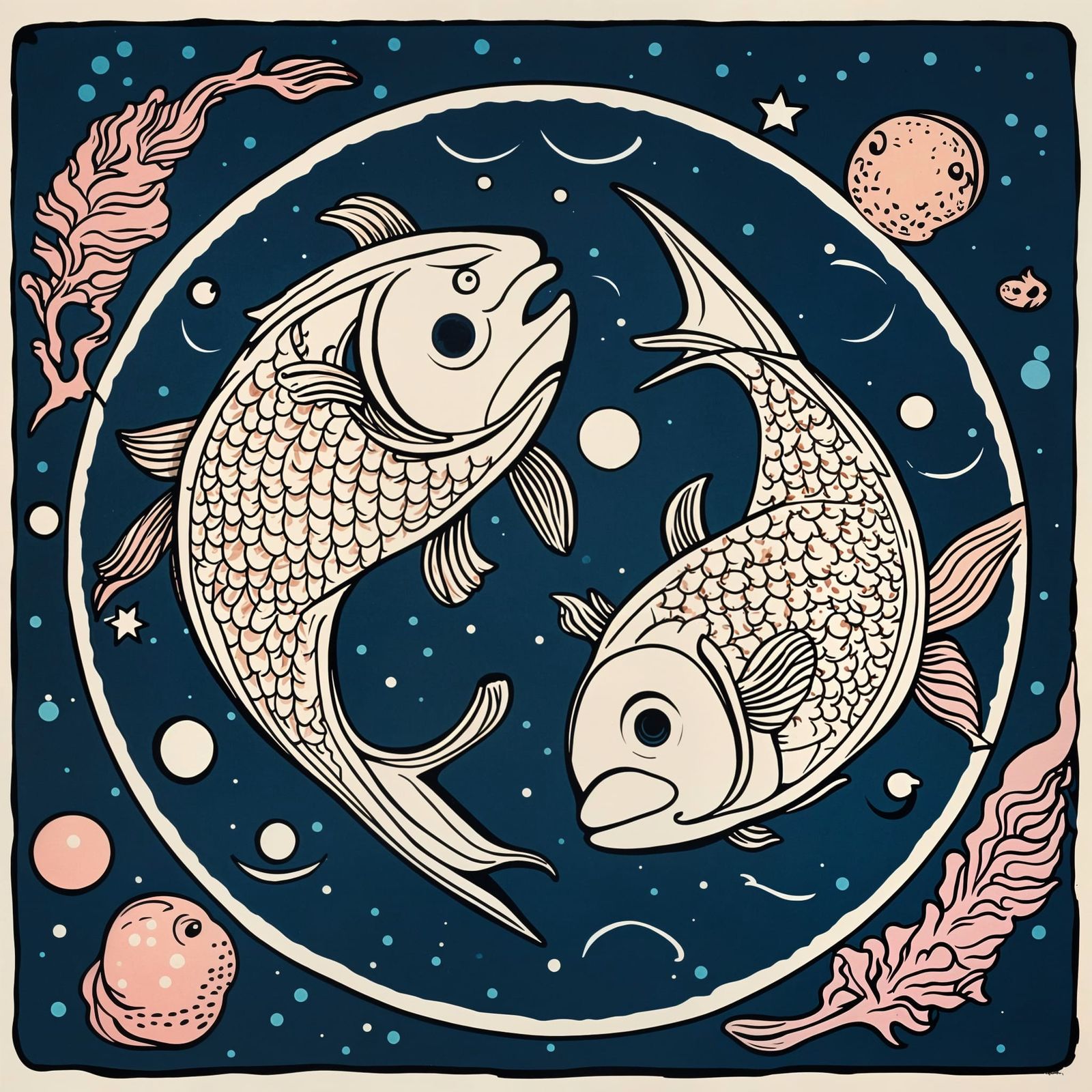 Cosmic Pisces Symbol Formed by Swimming Fish