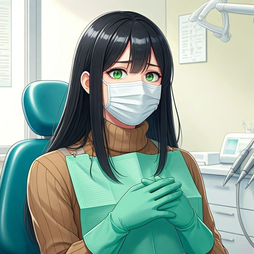 Anxious Woman in Dentist Office, Anime Key Visual