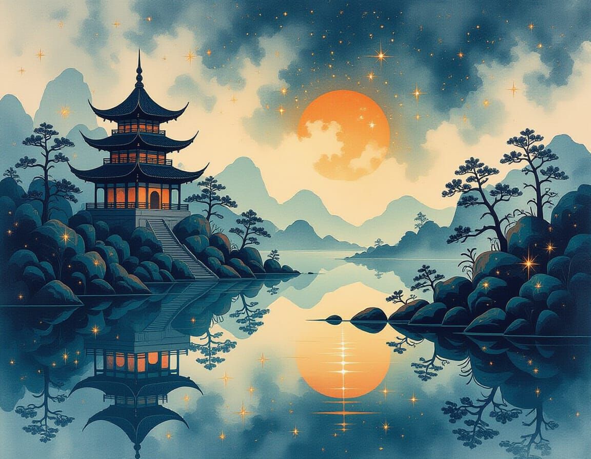 Fractal Alien Earth in Chinese Ink Painting Style