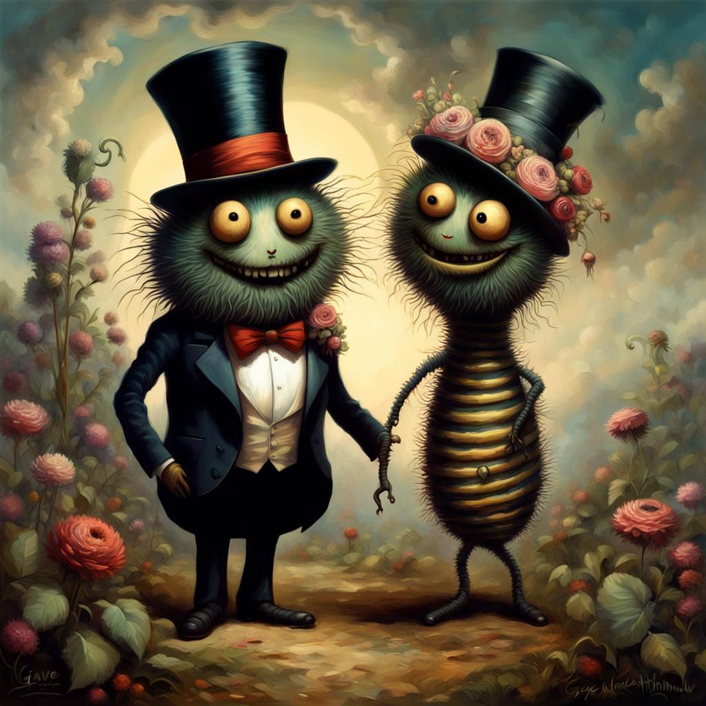 Creepy Caterpillar Couple in Love, Digital Matte Painting