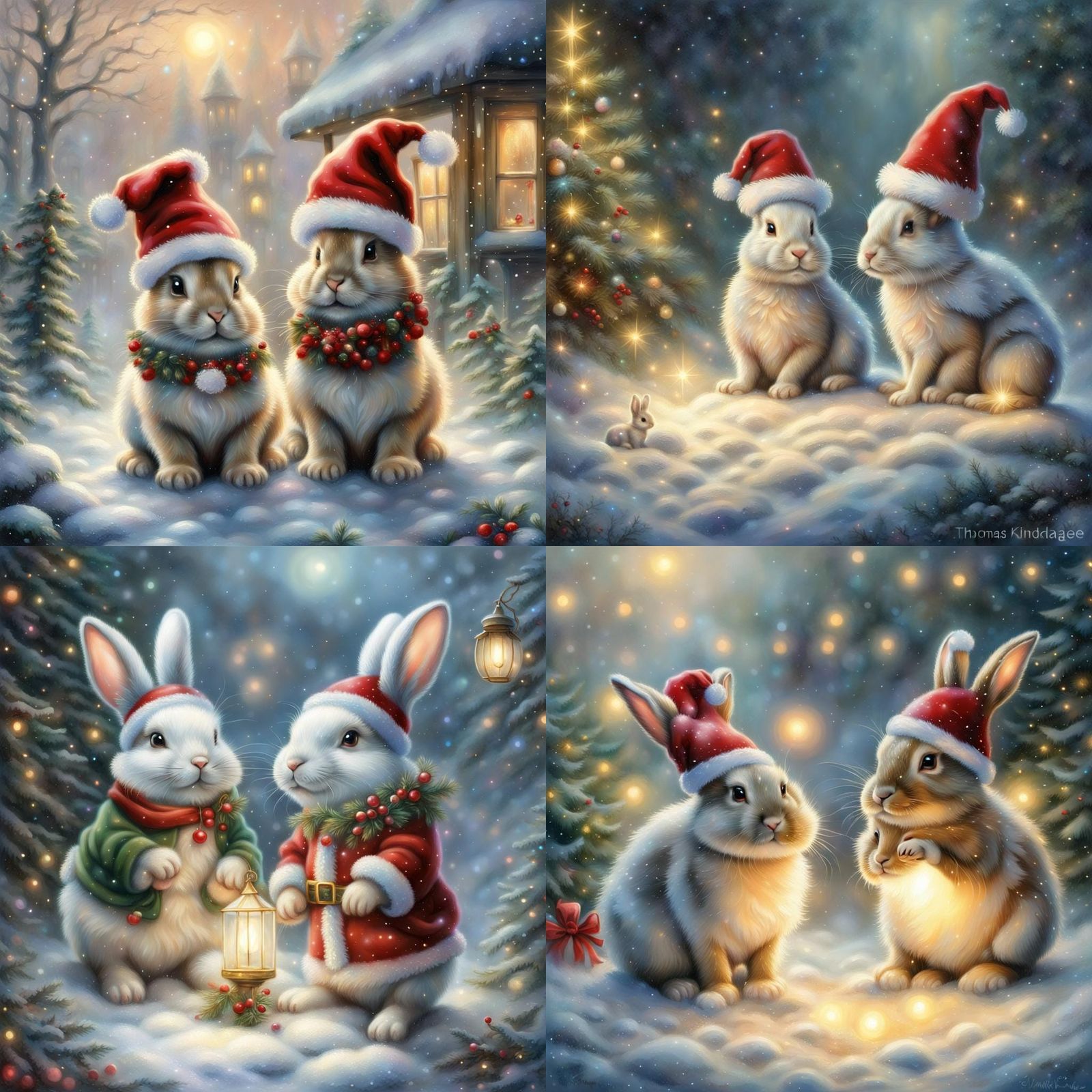 Christmas Rabbits in Snowy Fantasy Landscape