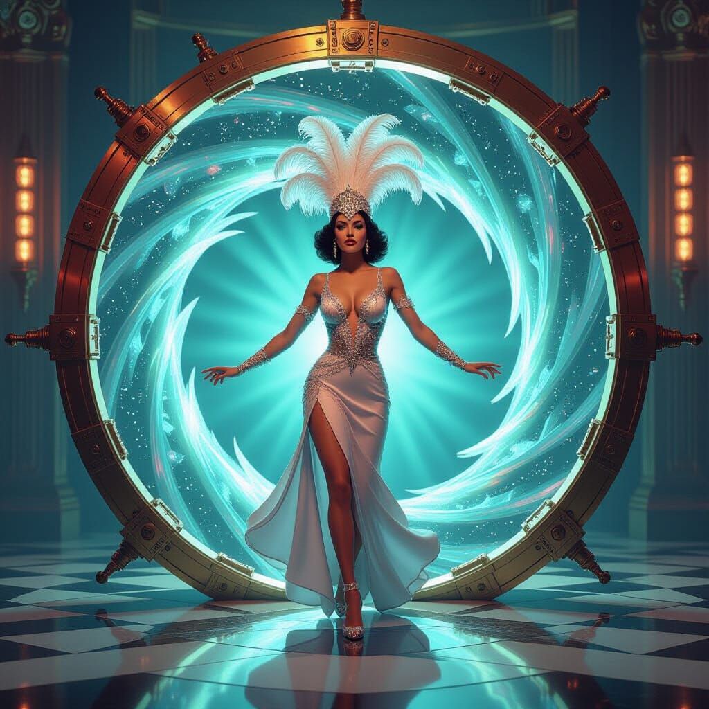 Art Deco Showgirl Through Iridescent Portal