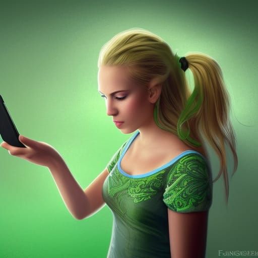 Girl in Green Dress Talking on Cellphone