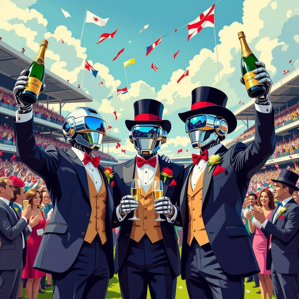 Robots Celebrate Victory at Aintree in Mead Style