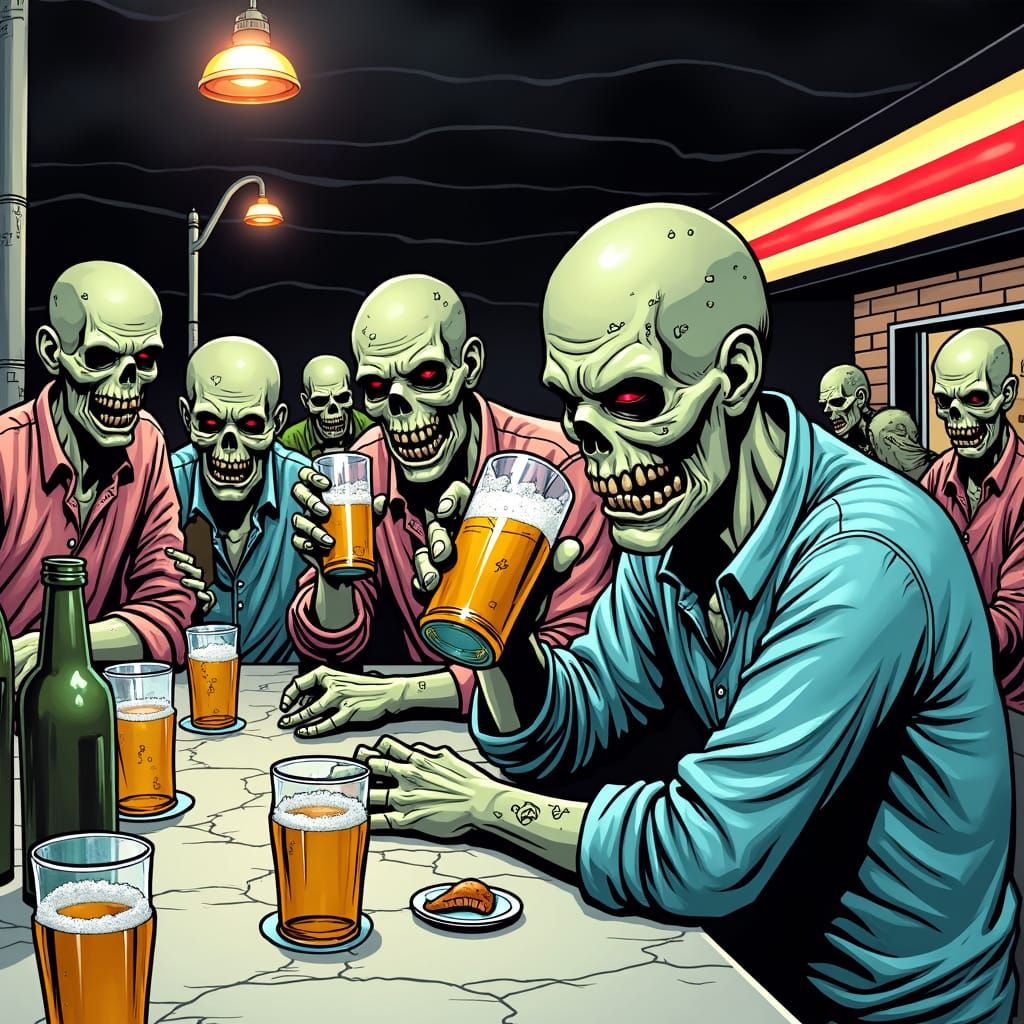 Zombies Drinking Beer: Comic Book Illustration