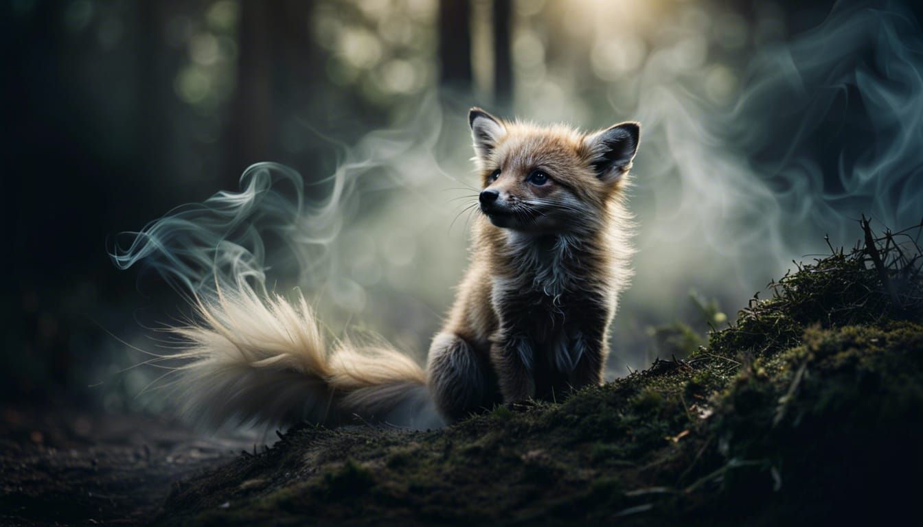 Smoky Baby Fox: Wispy Surreal Ink Art