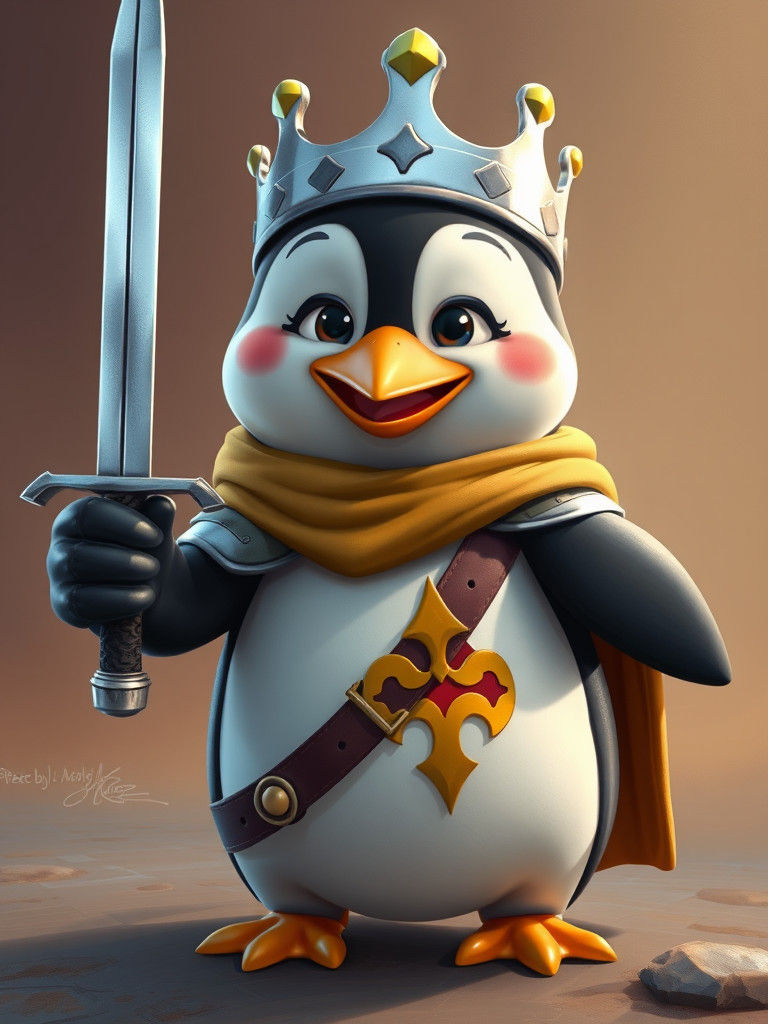 Penguin King Arthur Cartoon Illustration
