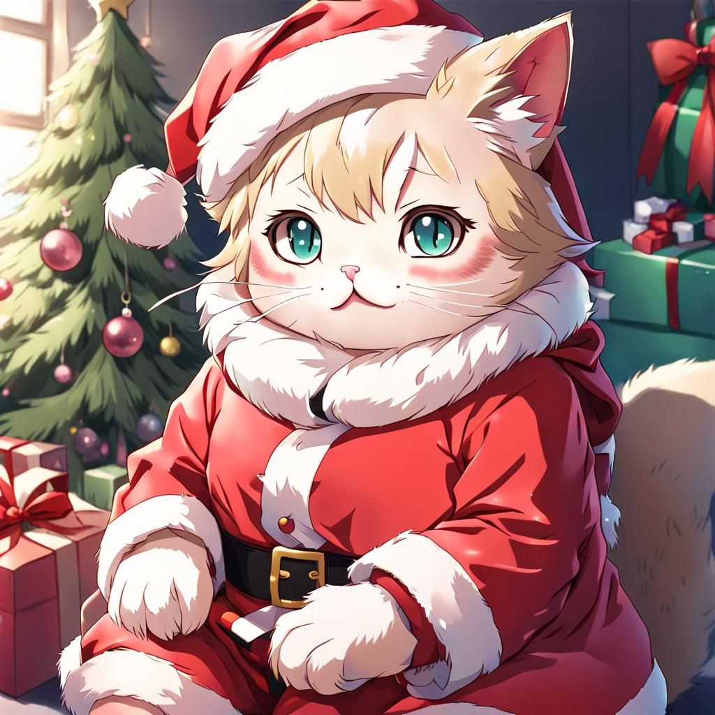 Anime Cat Santa: A Festive Holiday Image