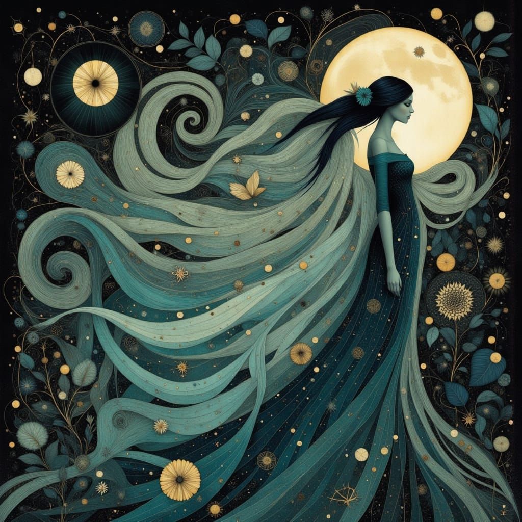 <lora:Goth Punk Flux:1.0> <lora:Beauty:1.0> <lora:Earth and teal:1.0> Moon spools of madness