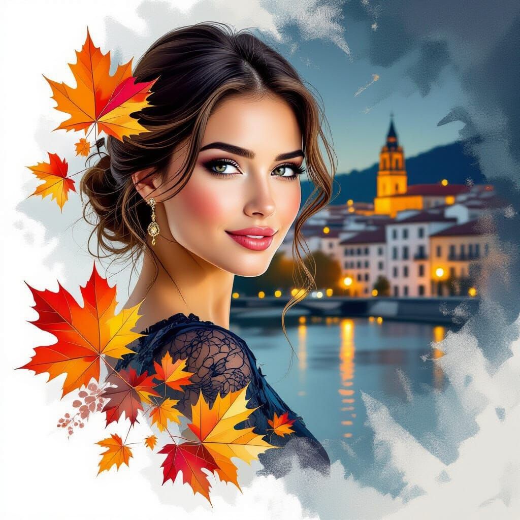 Elegant Female Figure Amidst Autumnal Dynamics