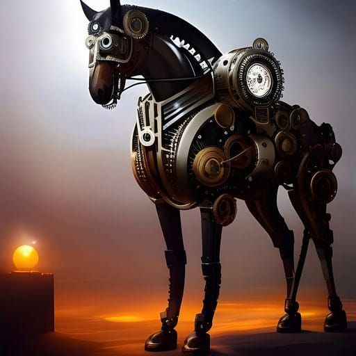 Steampunk Robot Horse with Clockwork Gears