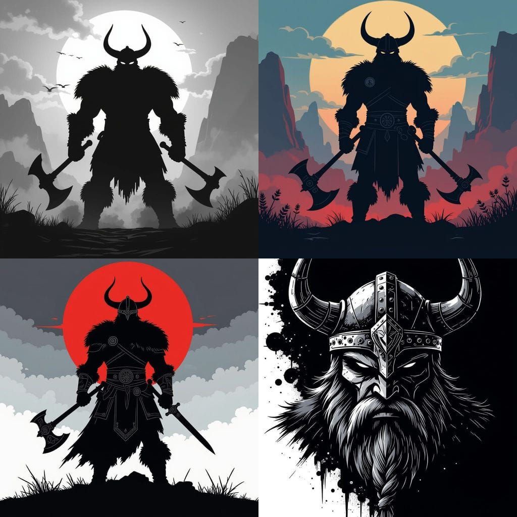 Mechanical Viking Silhouette in Deep Color Matte Painting