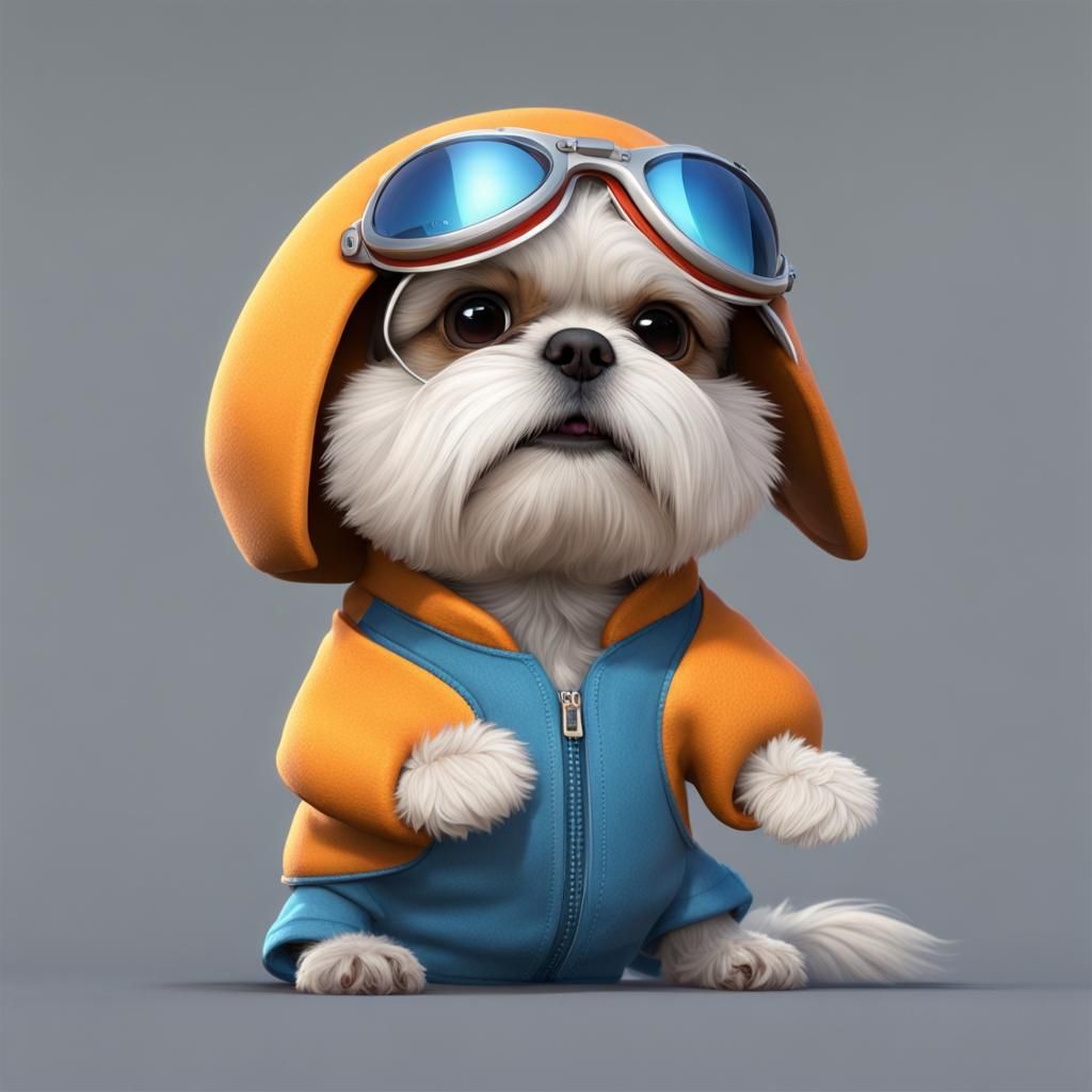 Adorable Shih Tzu Puppy Driving Car: 3D Digital Art