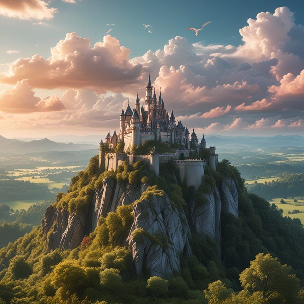 Ethereal Castle Amidst a Lush Fantasy Realm