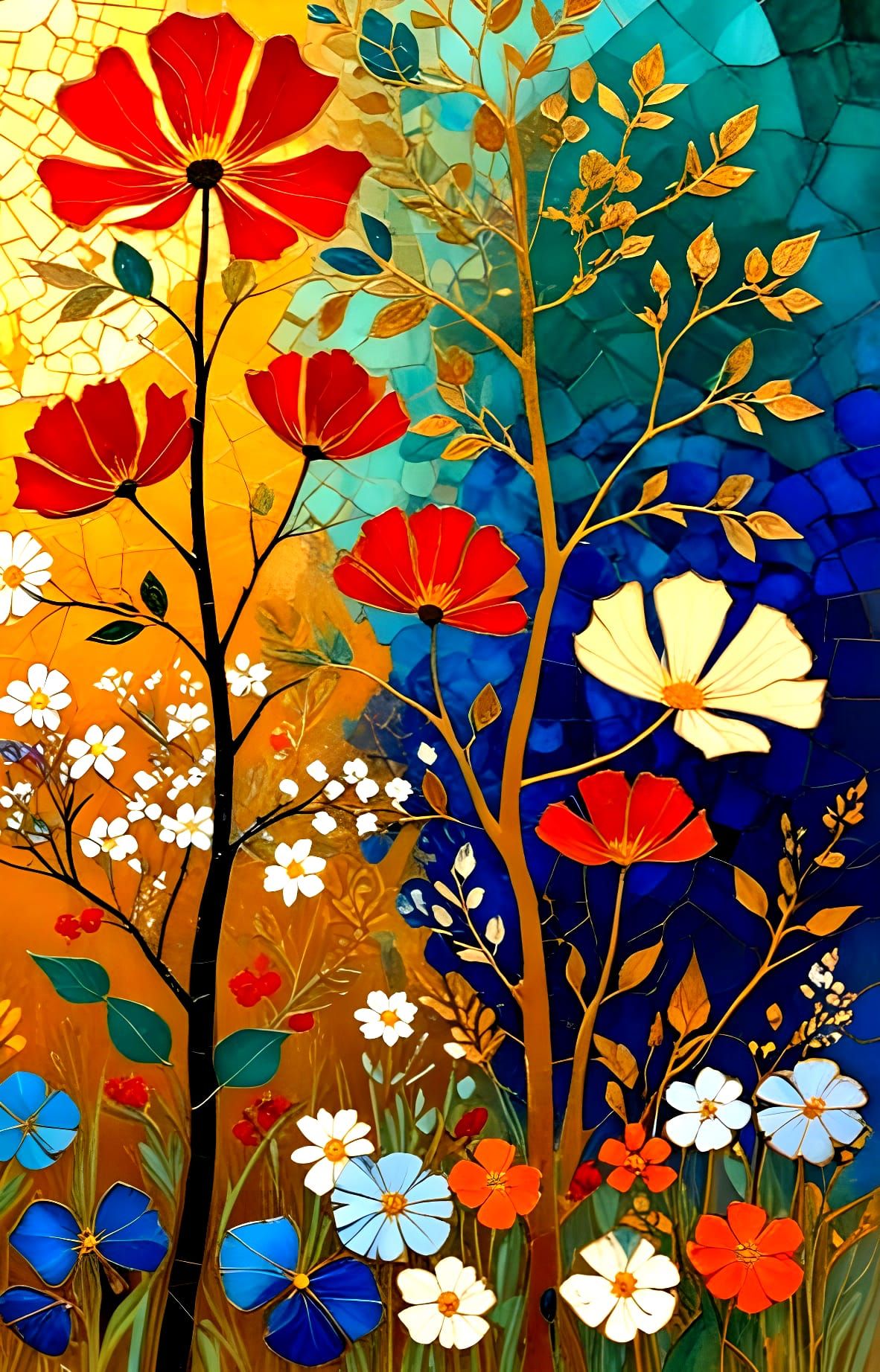 Impasto Mosaic Sunset in Earthy Hues