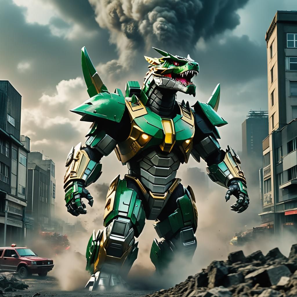Dragonzord Ravages City in Cinematic Film Still