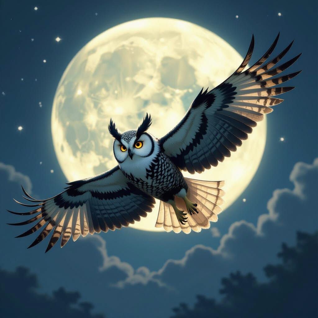 Majestic Eagle-Owl Hybrid in Anime Style