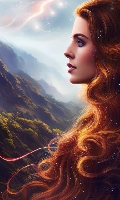 Girl Chasing Celestial Being in Gleaming Cosmos