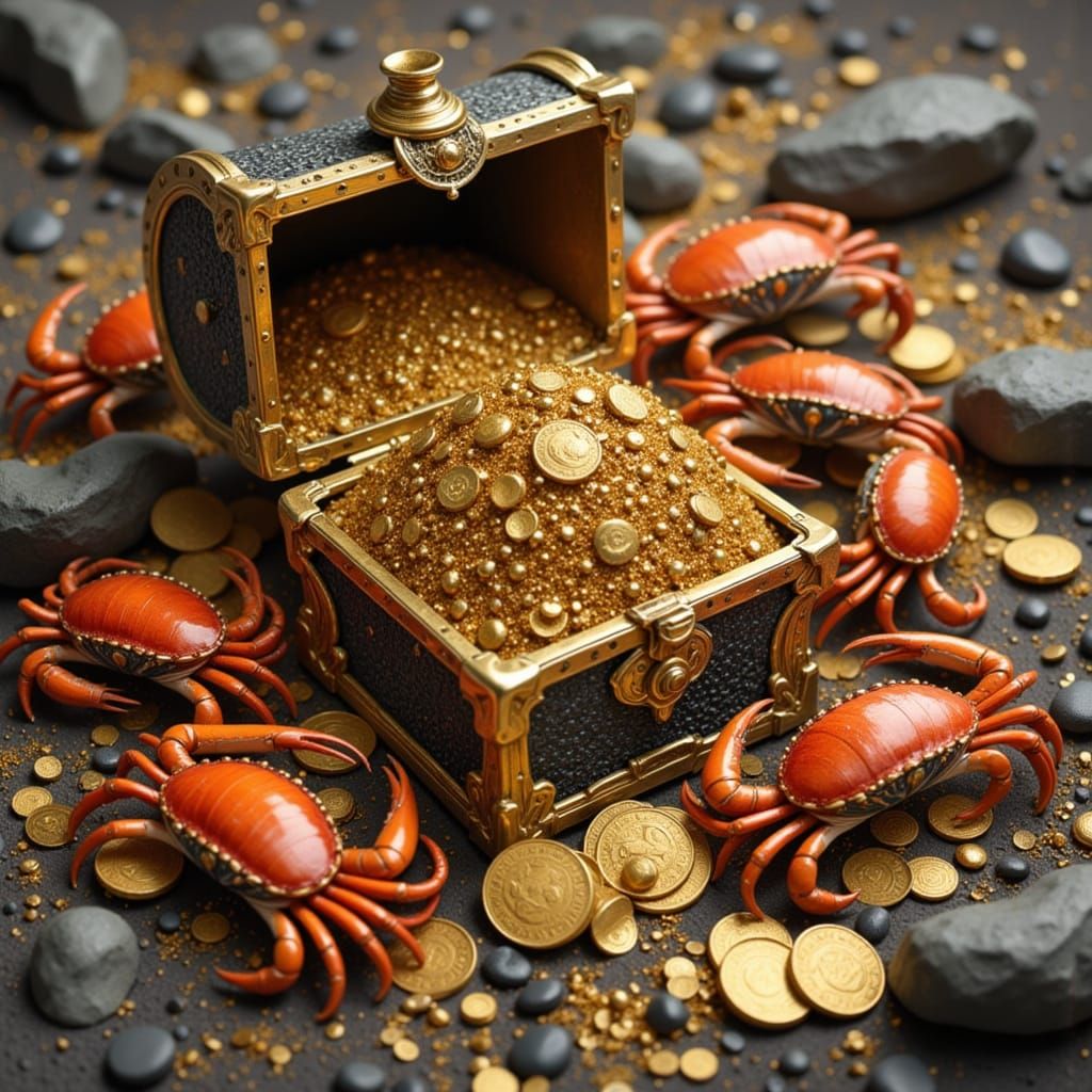 Golden Crabs Guarding a Treasure Chest