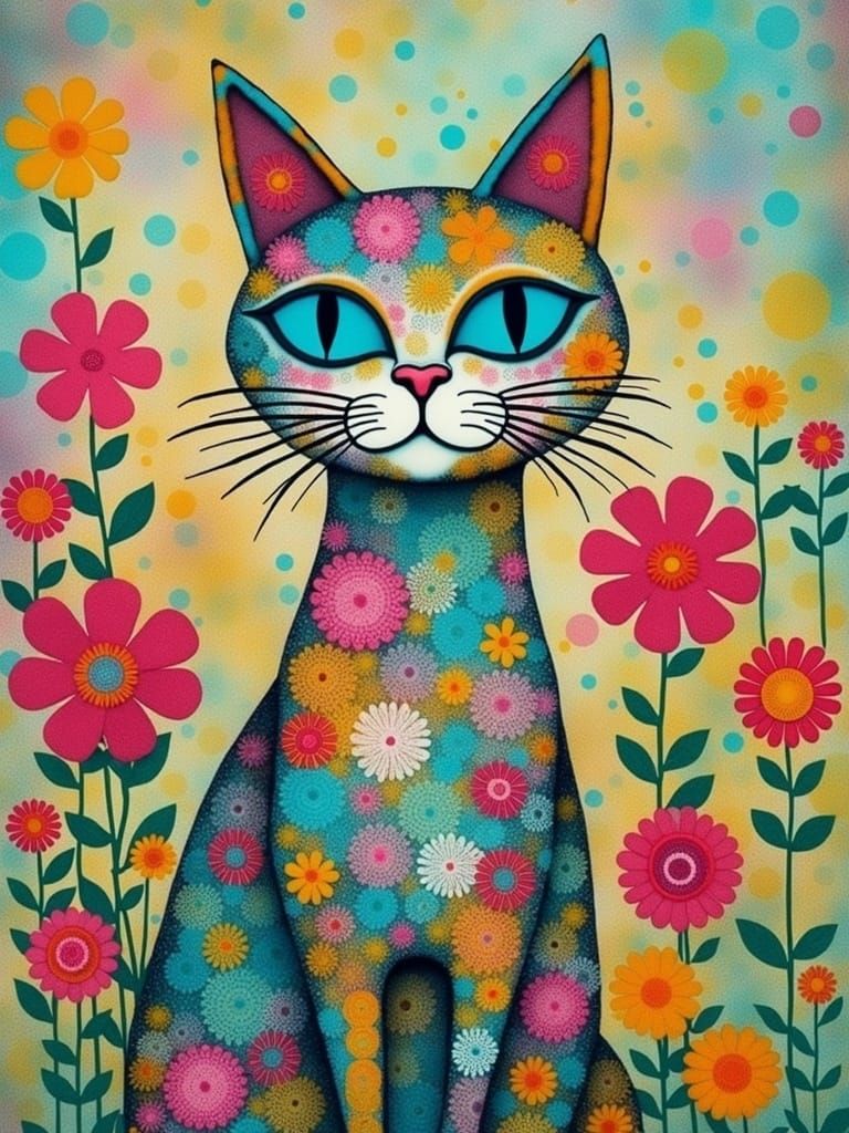 Flowers gelliprint cat