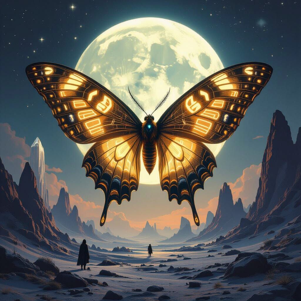 Bioluminescent Moth on Alien Moon, Inspired by Matte Paintin...