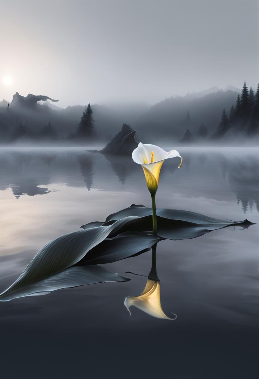 Metallic Calla Lily in Glass, Misty Golden Hues