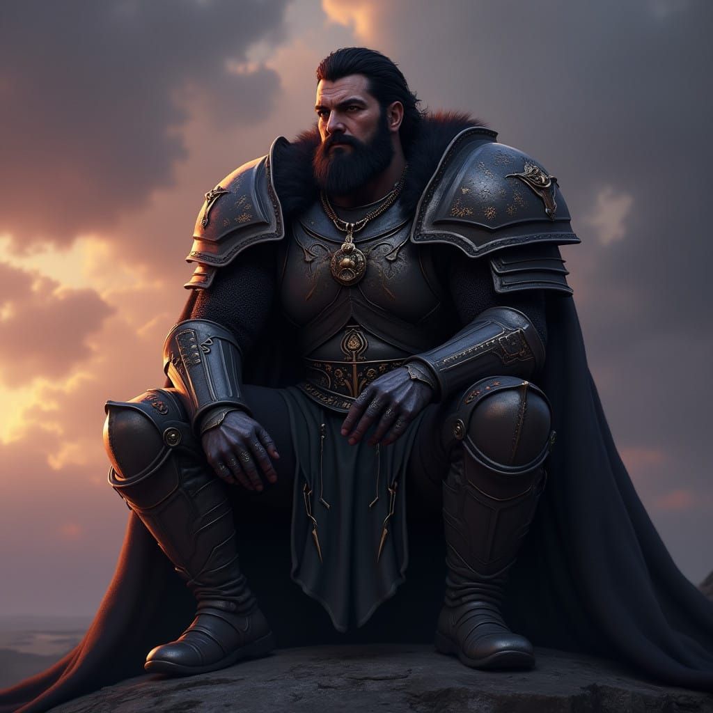 Robust Warrior Kael in Epic Fantasy Armor with Spectral Rune...