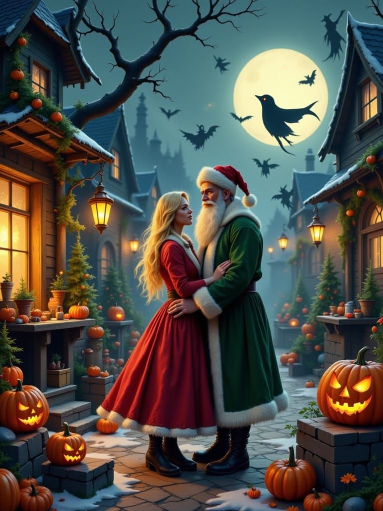 Santa and Wife at Spooky Halloween Party