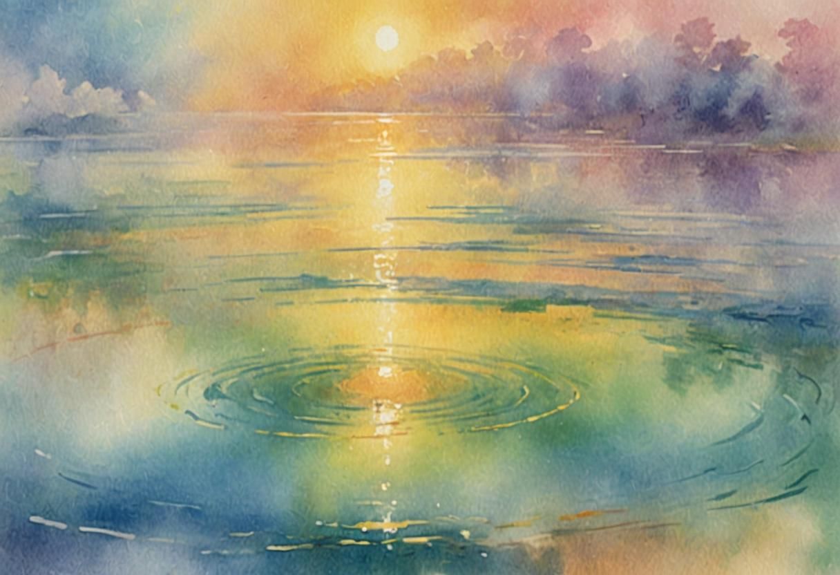 Rainbow Lake in Dreamy Watercolor Style