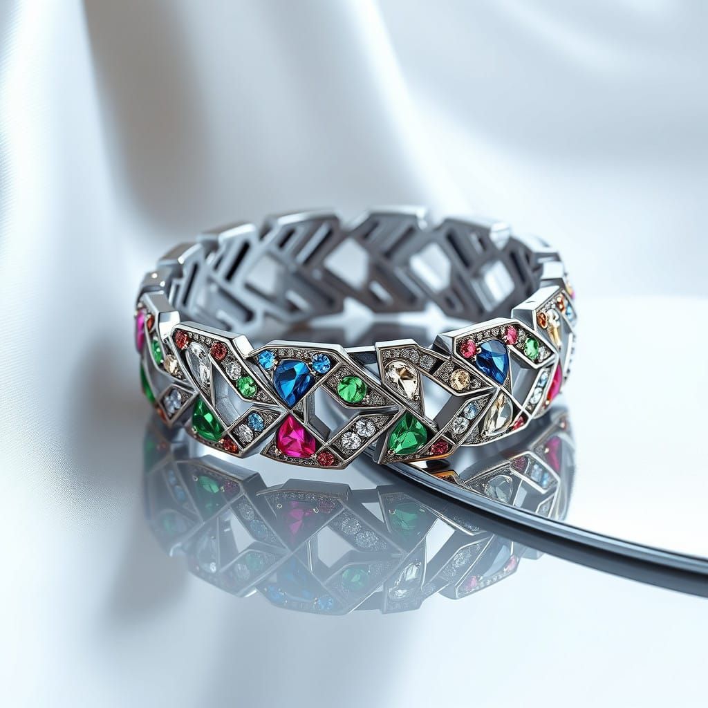 Luxury Futuristic Jewelry Design in Sterling Silver and Rhod...