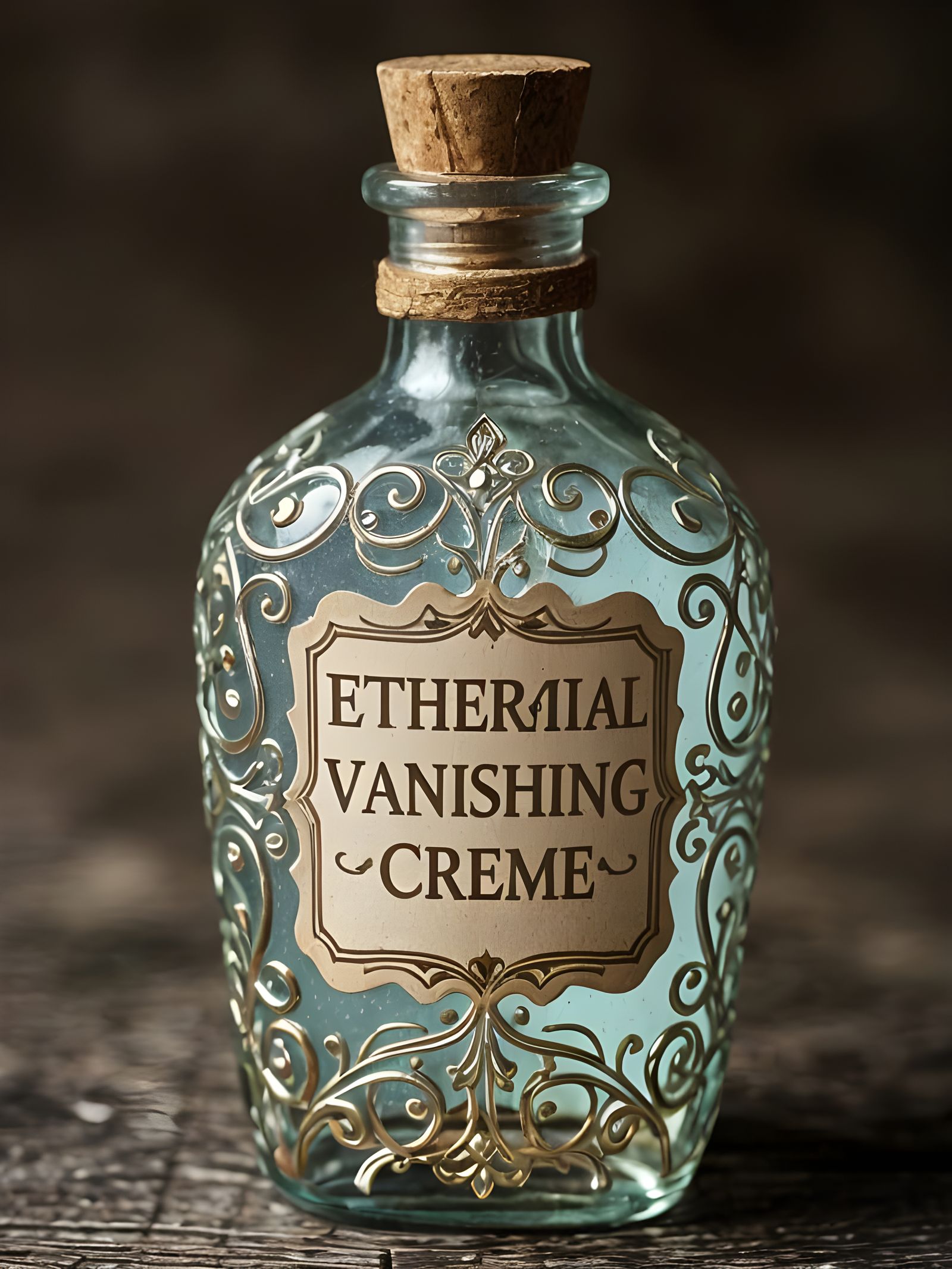Intricate Glass Bottle Holding Ethereal Vanishing Cream