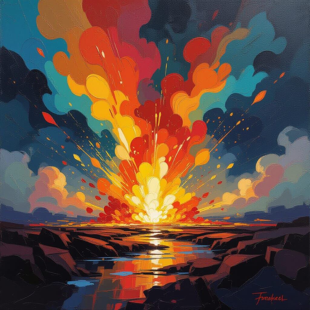 Vibrant Paint Eruption in Bold Impasto Oil Style