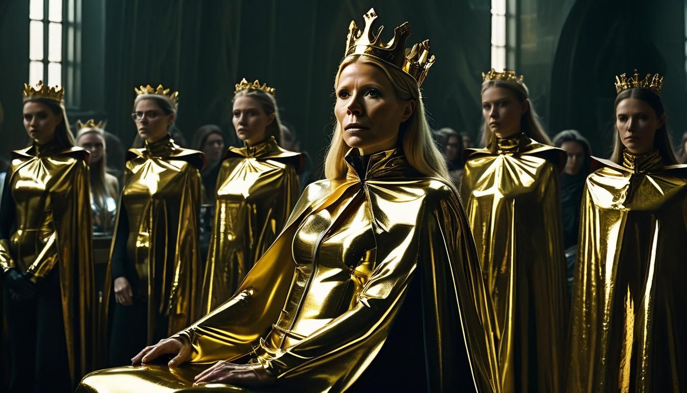 Empress in Gold Latex: A Dramatic Film Still