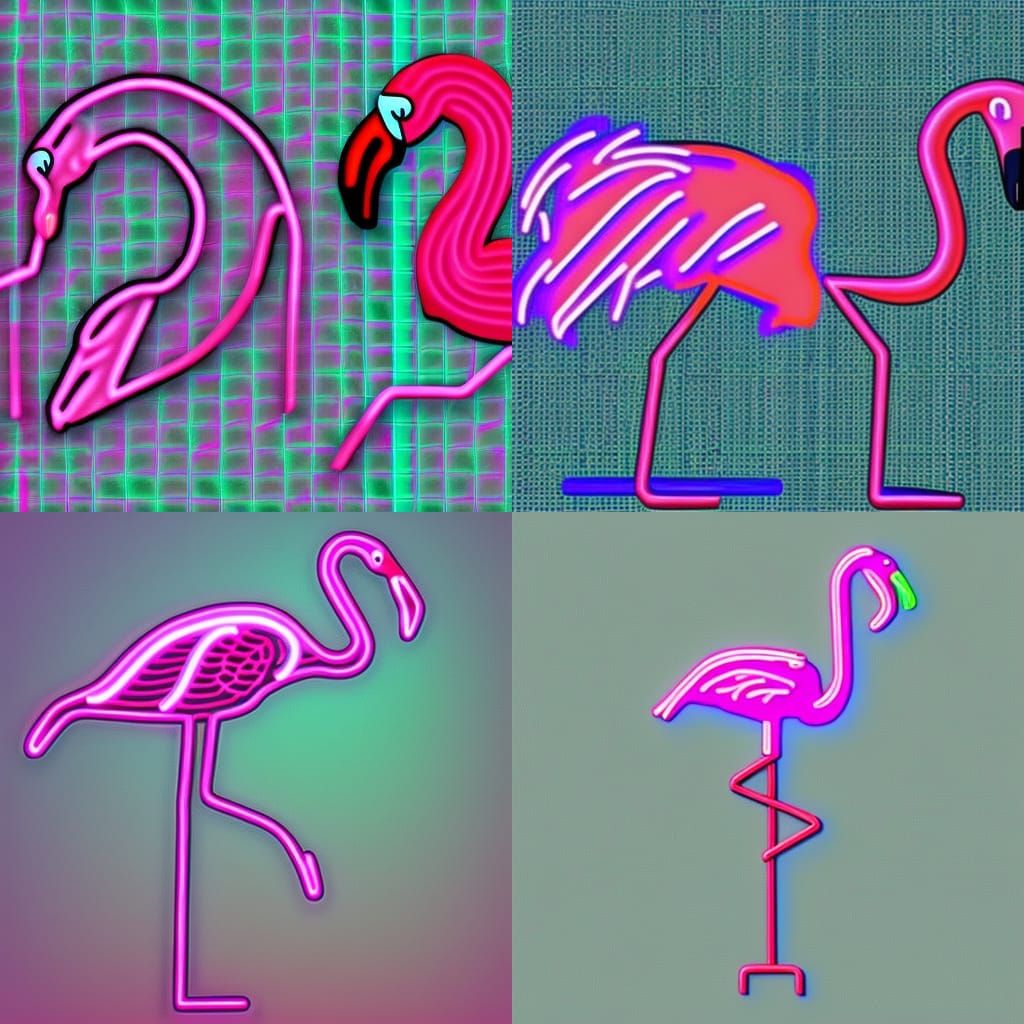 Vaporwave Flamingo with Long Neck in Neon
