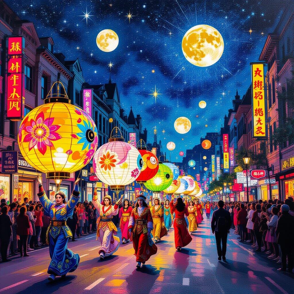 Fantastical Lantern Parade in Bioluminescent City