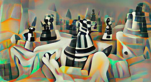 Surreal Chess Landscape in Cubist Art Deco Style