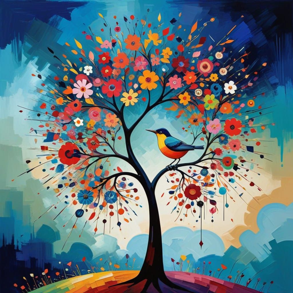 Vibrant Abstract Bloom in Geometric Harmony