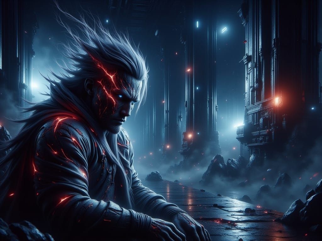 Astronaut in Blood-Soaked Suit Gazing at Spaceship