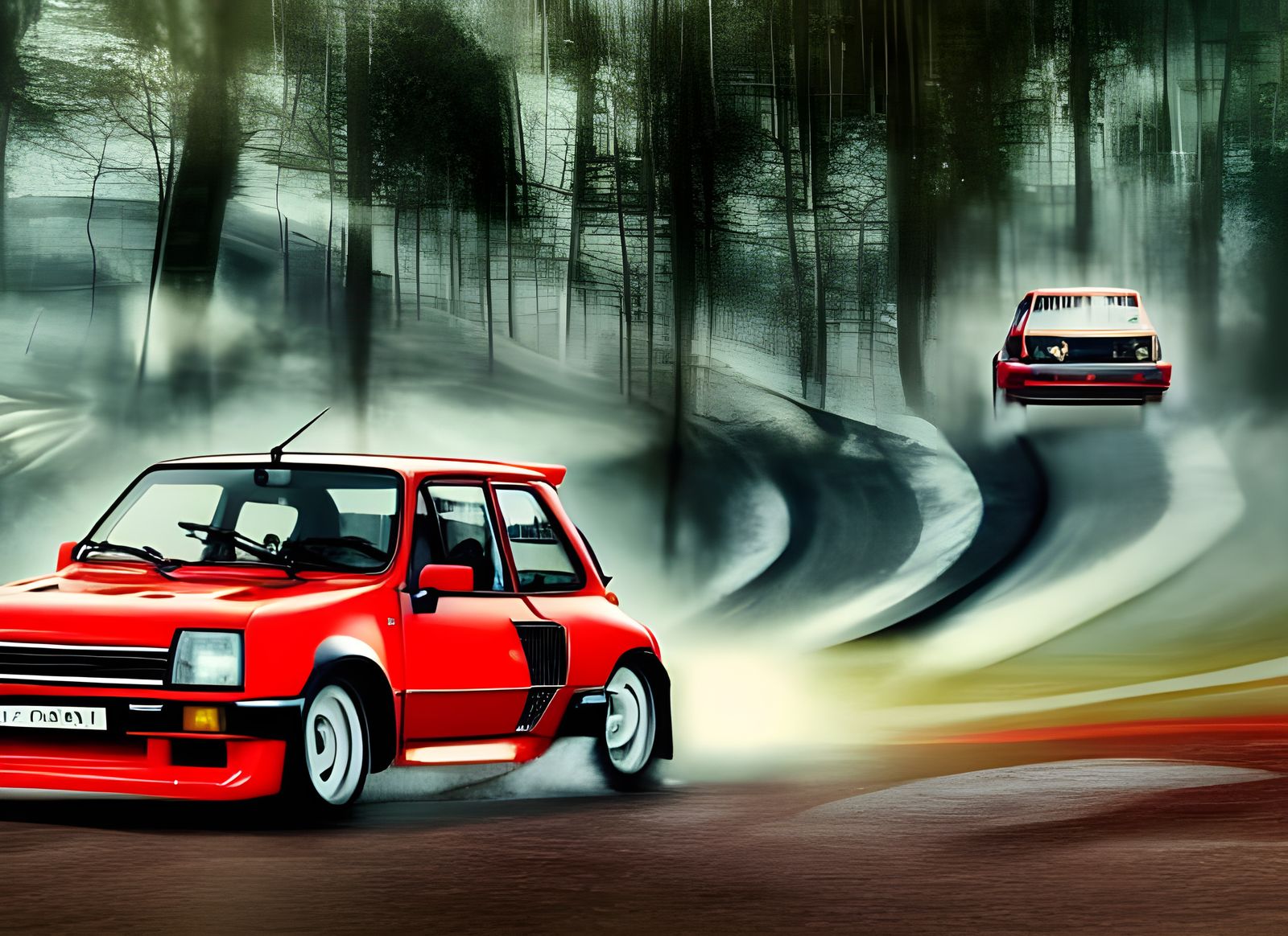Red Renault 5 Turbo 1 Drifting with Long Exposure