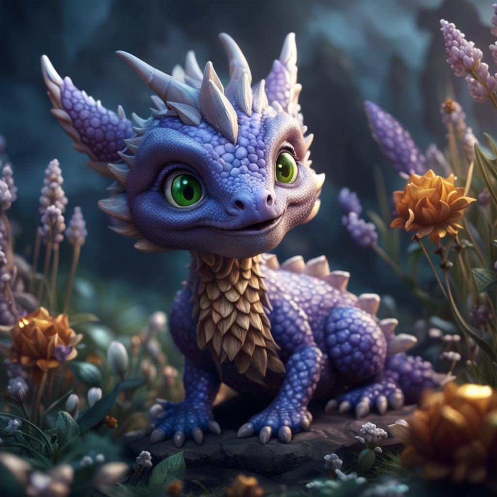 Adorable Lavender Dragon in Detailed Digital Art