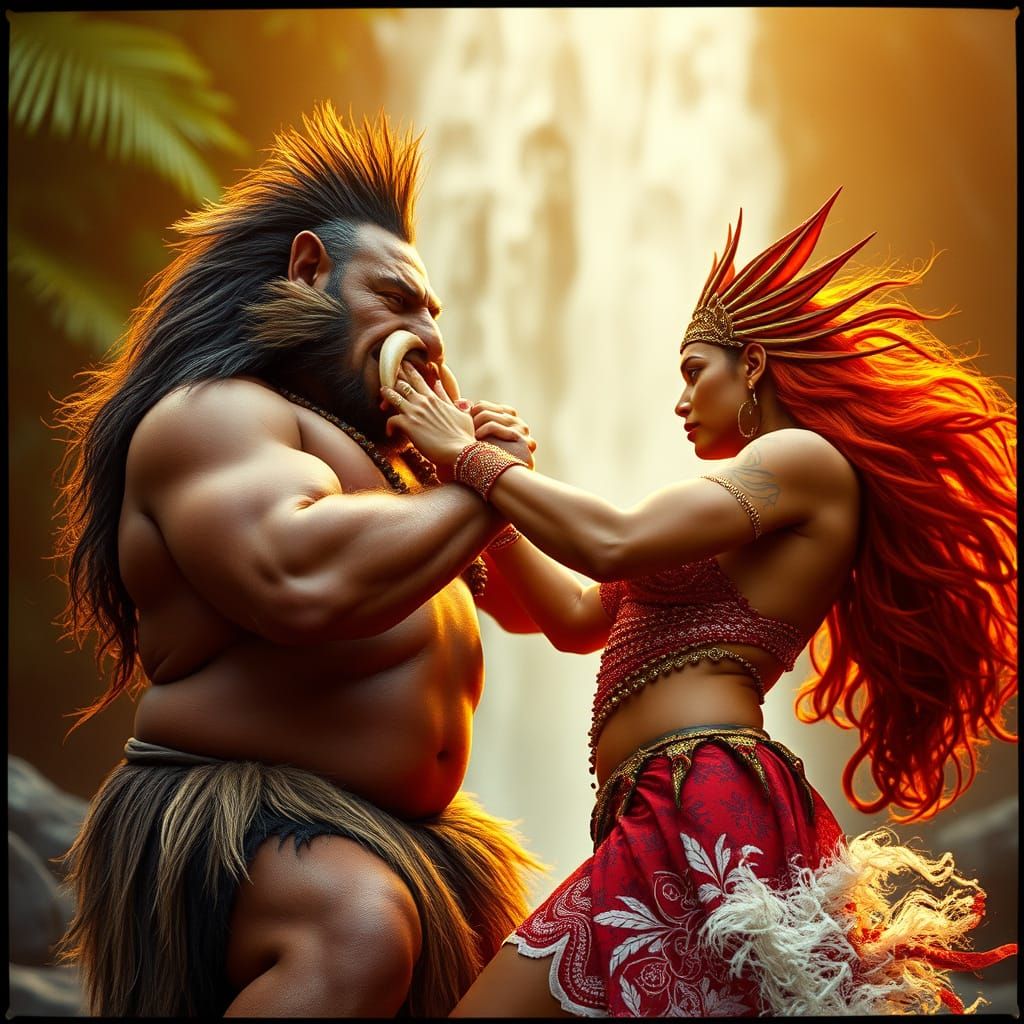 Hawaiian Demigod Kamapua'a Engages in Epic Wrestle with Fier...