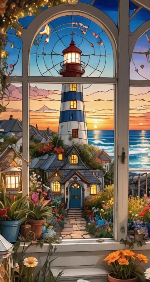 Magical Lighthouse at Sunset: Hyperdetailed Fantasycore Drea...