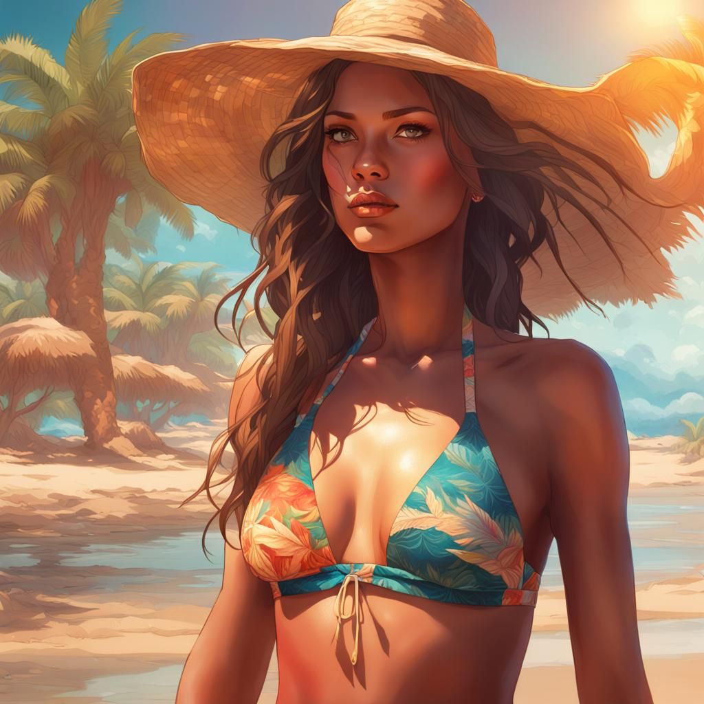 Elegant Woman Basking in Tropical Bliss