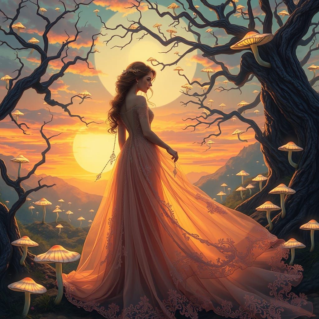 Ethereal Empress of Whimsy in Art Nouveau Splendor