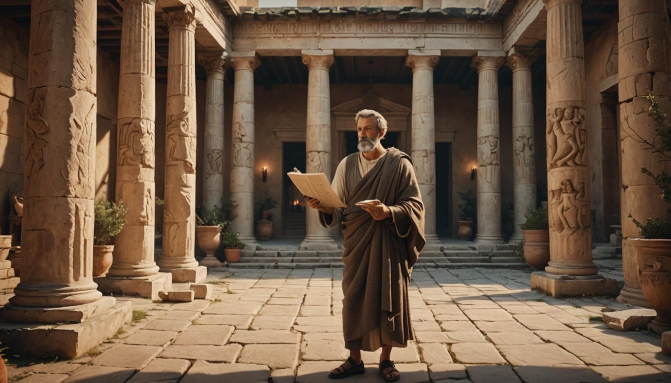 Stoic Philosopher in Greek Courtyard Oil Painting