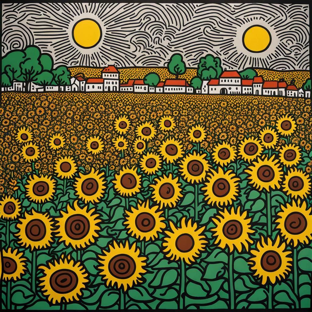 Sunflowers in Haring Style Pop Art