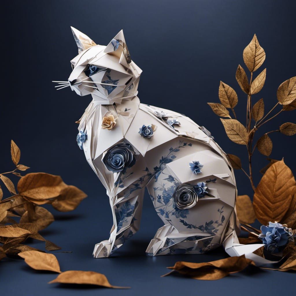 Hyperrealistic Steampunk Origami Cat 3D Model