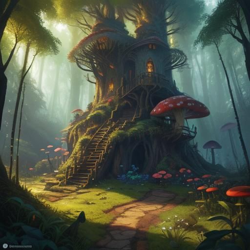 Mario in Mushroom Kingdom: Fantasy Matte Painting